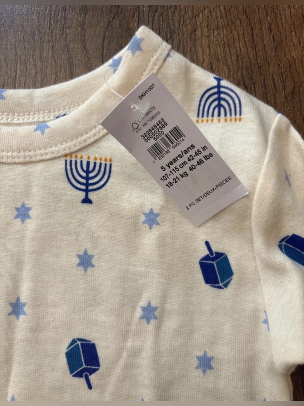 Baby Gap Organic Cotton Blue and Cream Hanukkah 2 piece Set pajamas size 5 new - Picture 2 of 11